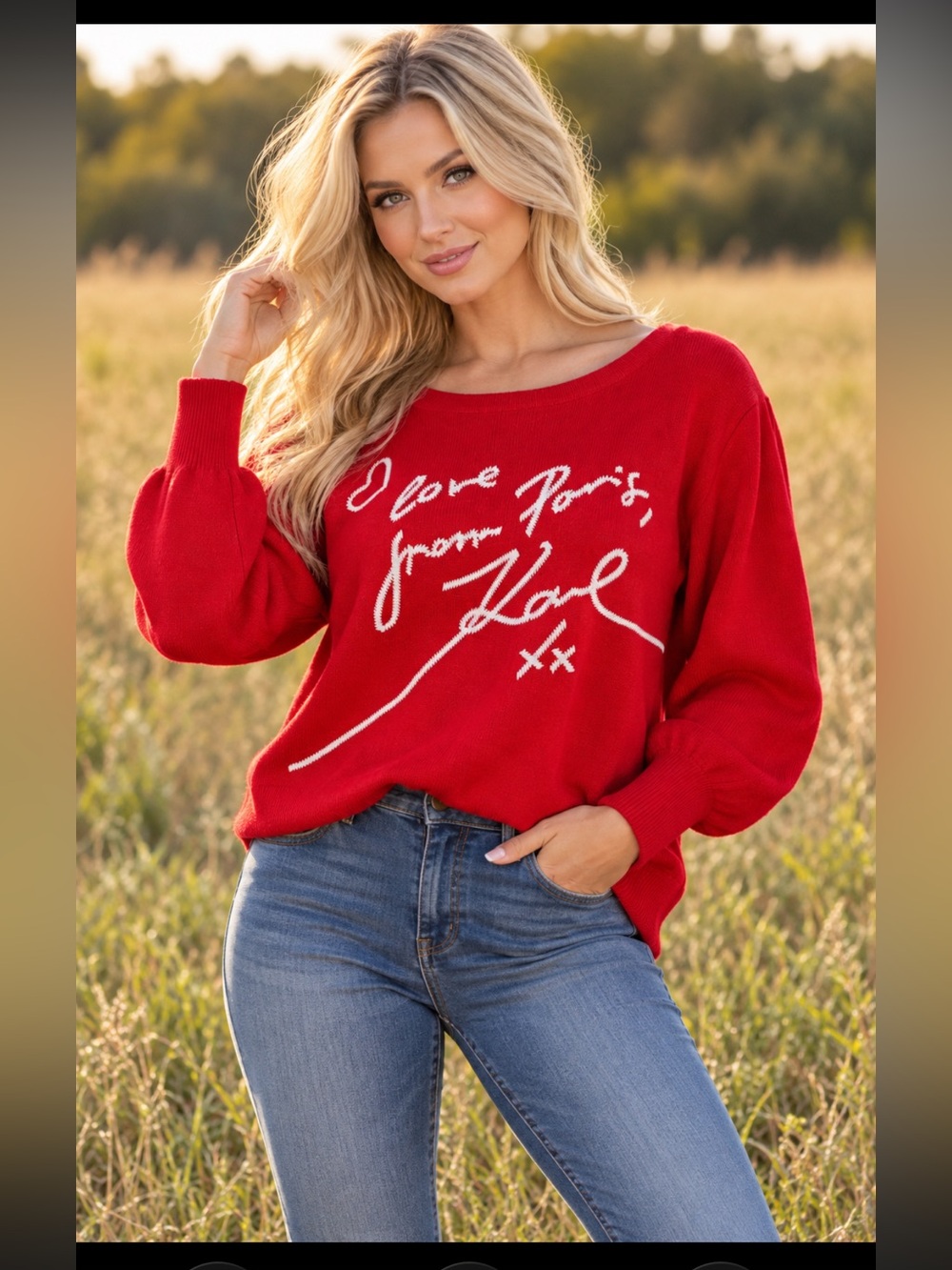 Karl Lagerfeld Paris Bright Red Graphic Sweater